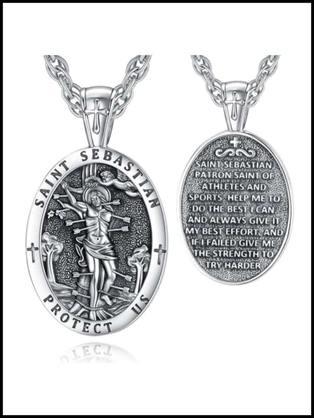 925 Sterling Silver Saint Sebastian Necklace Pendant Religious Amulet